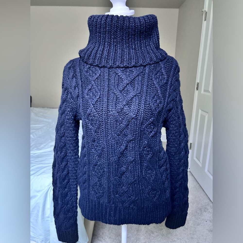 Navy Chunky Knit Turtleneck Sweater
